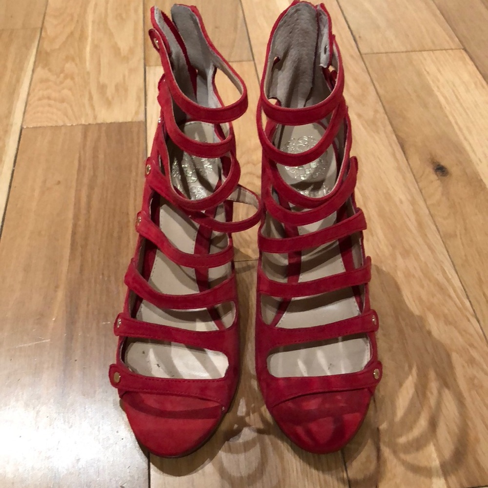 Red suede high heels